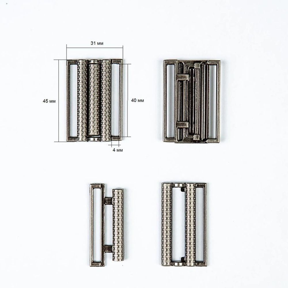 Пряжка-застежка 40 мм (внешн. 45х31 мм), 4 шт, т.серебро, BIG