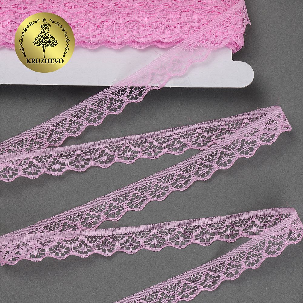 Кружево отделочное в стиле "трикотаж" 12 мм диз. 276, цв.12 розовый, уп. 27,4 м