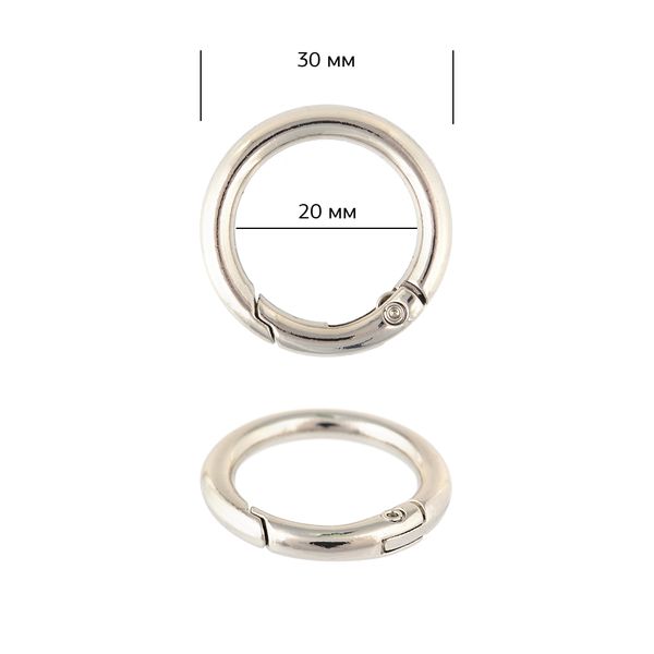 Карабин металл кольцо ⌀20.0 мм (30 мм) 107910, цв. никель уп. 10 шт