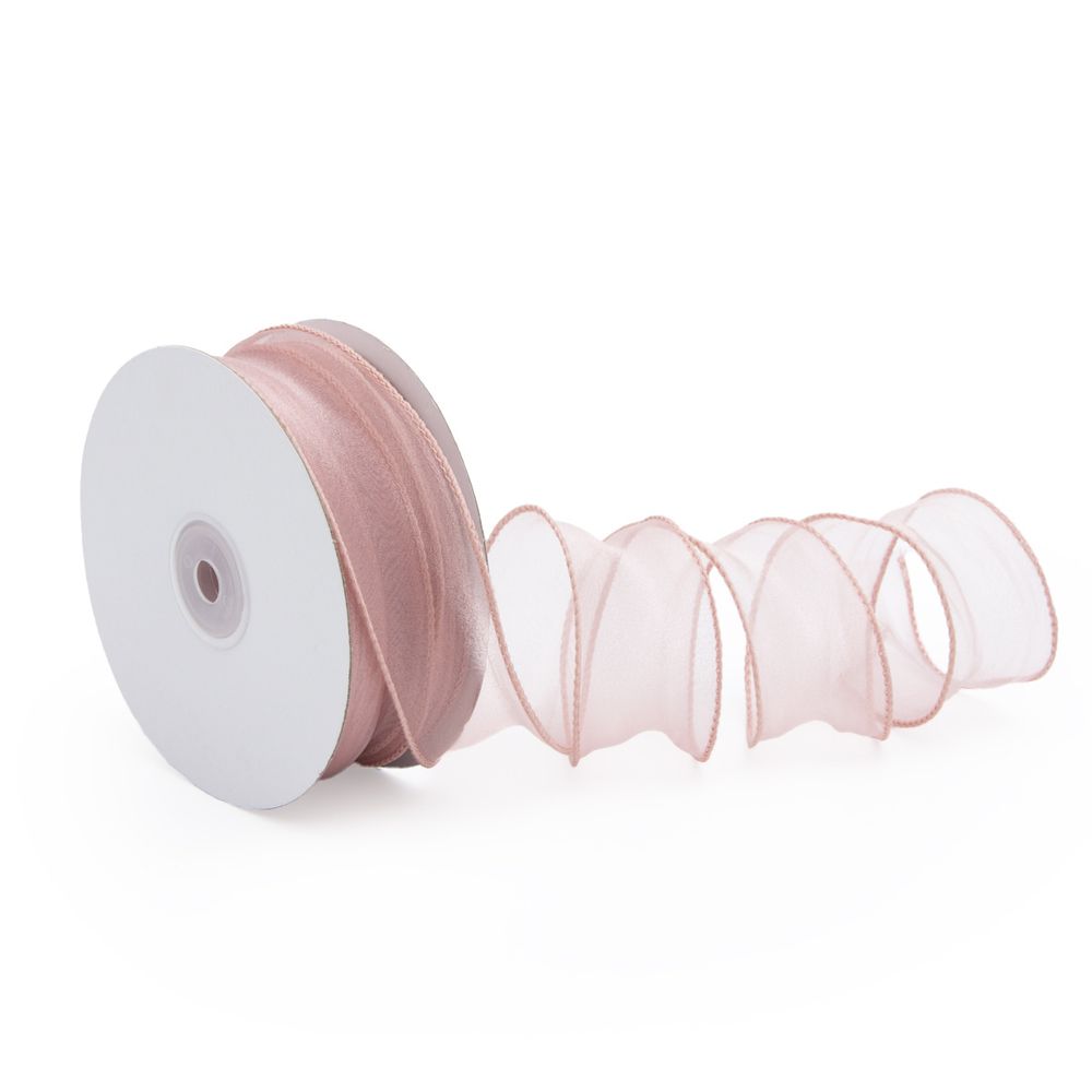 Лента декоративная с волнистым краем 38.0 мм / 18.29±1 метров, 100% органза, (23 темно-розовый)