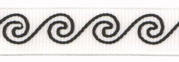 Лента репсовая (в рубчик) с рисунком 12.0 мм / 5 шт по 3 метра, /РП/, 001/V1белый/волна, Gamma GRC-121