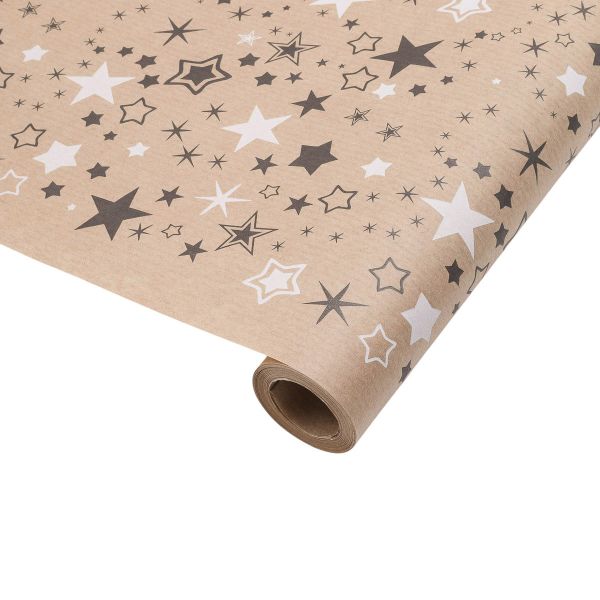 Бумага упаковочная крафт 40 г/м², 70 см / 10 метров, Звезды, белый/графитовый