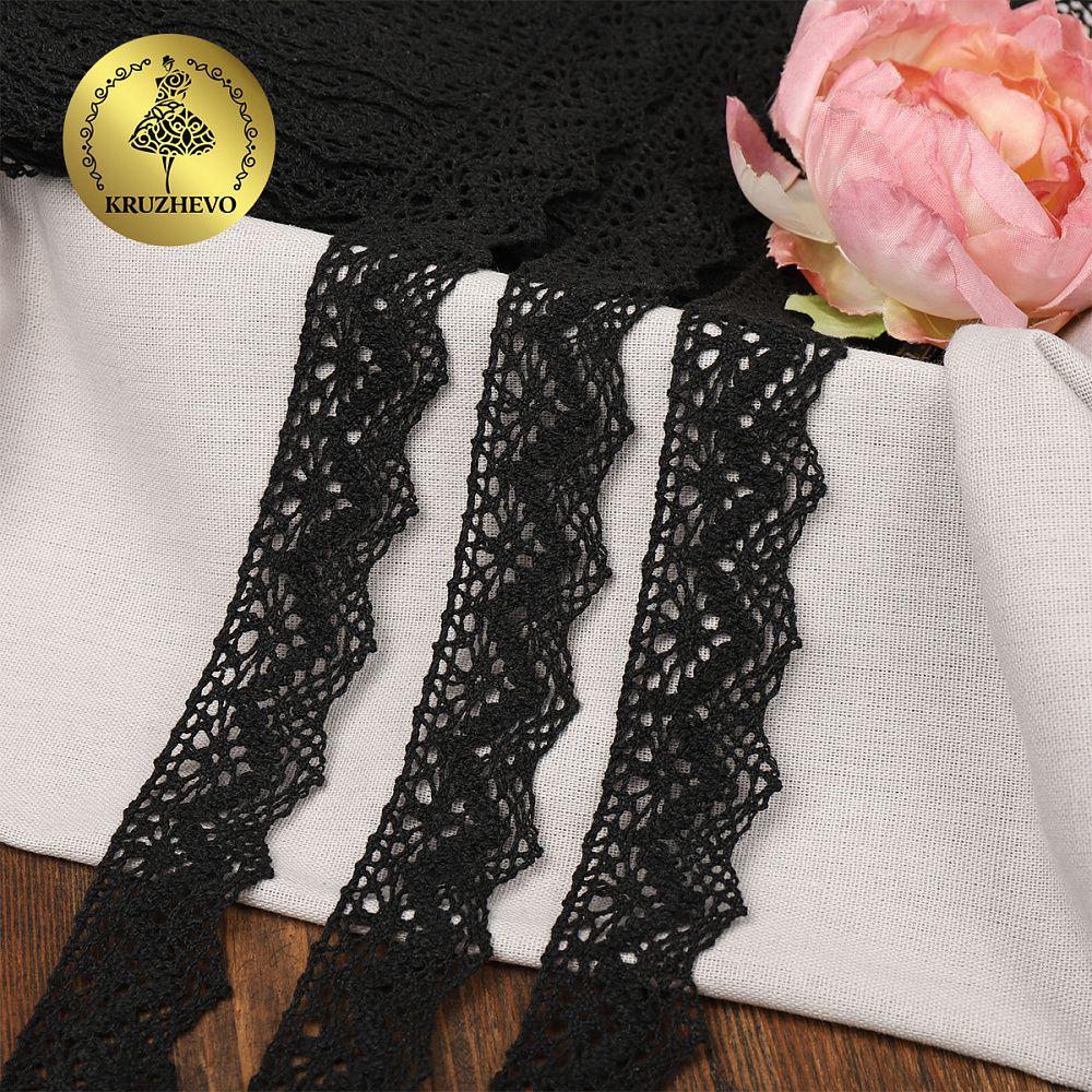 Кружево вязаное (тесьма) 32 мм, цв.черный, 25м, Kruzhevo