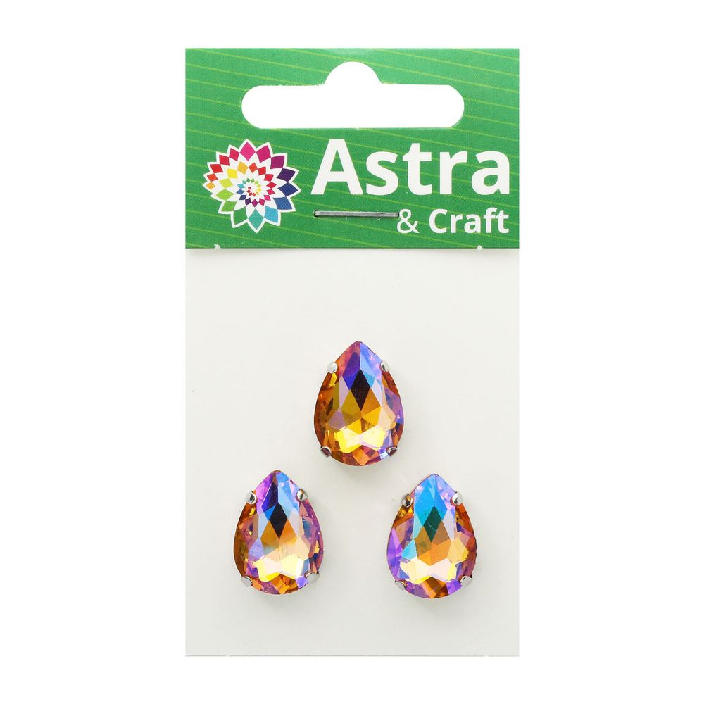 Хрустальные стразы в цапах формы капля, желтый с покрытием AB 13х18 мм, 3 шт., АЦ005НН1318