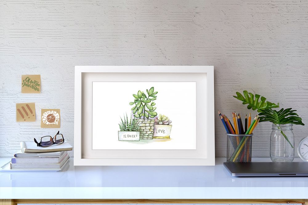 Скетч для раскрашивания акварельными карандашами Фрея RPSA-0042, Суккуленты в горшках 29.5х20.5 см