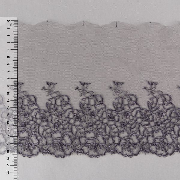 Кружево на сетке 190 мм / 10 м, серый, Gamma GKM-1903