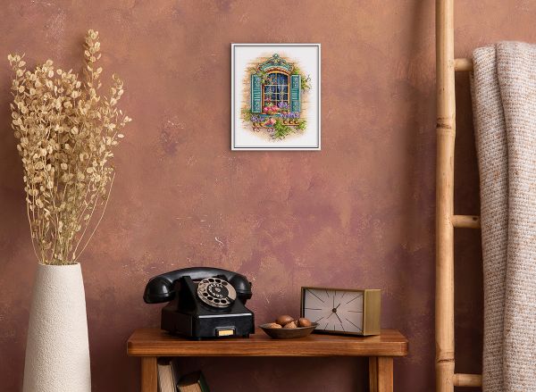 Набор для вышивания нитками Panna DE-7433, Окно с цветами, 18х21 см