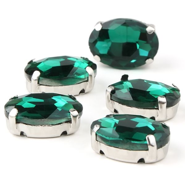 Хрустальные стразы в цапах овальной формы, изумрудный 10х14 мм, 5 шт., ОЦ009НН1014
