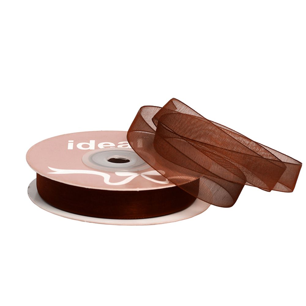 Лента капроновая (органза) 12.0 мм, 1056 коричневый, уп. 27,4 м