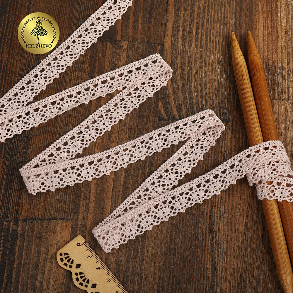Кружево вязаное (тесьма) хлопковое 18мм арт.TR.1006 цв.розовая пудра, уп.10м, Kruzhevo