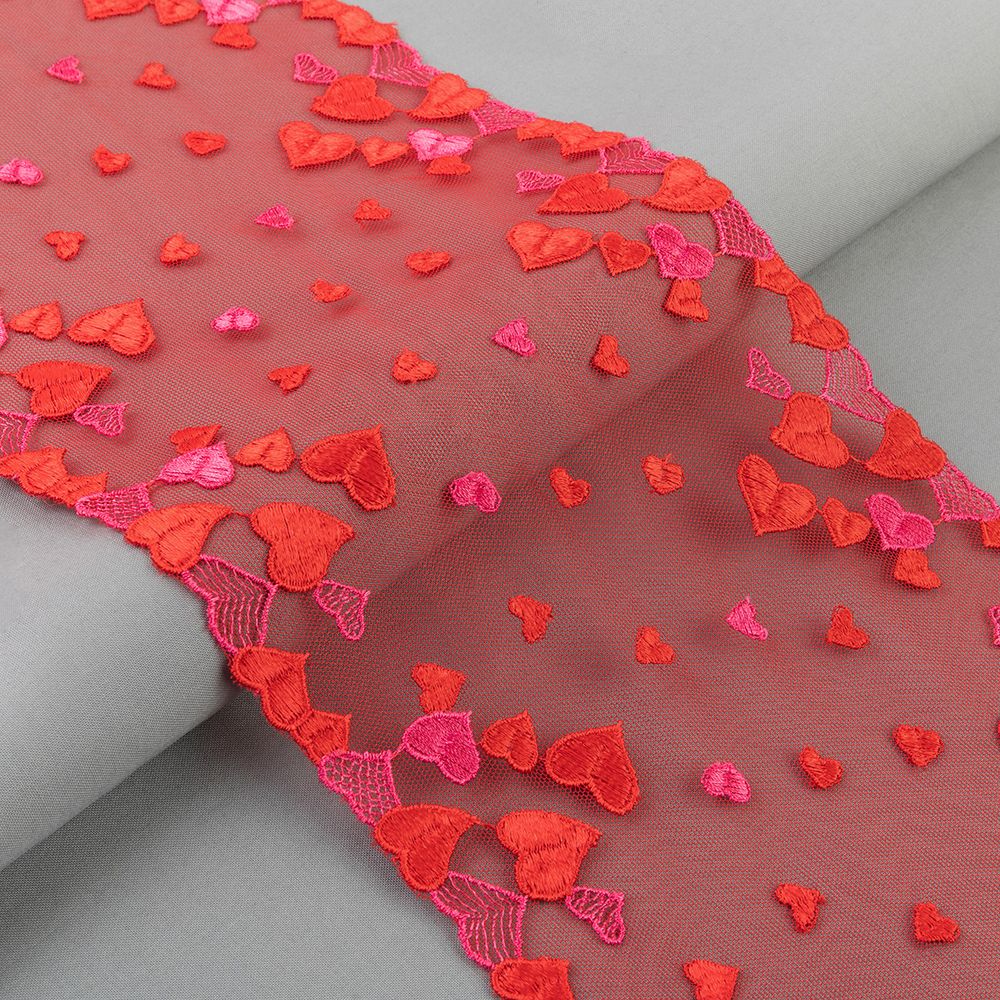 Кружево на сетке широкое 180 мм / 14±0.2 м, Турция, красный, Gamma GCKM-180-17