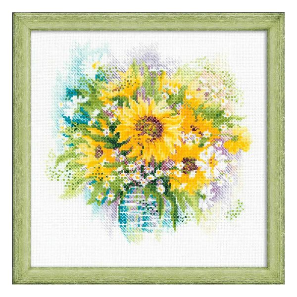 Набор для вышивания нитками Риолис, Акварельные подсолнухи, 30х30 см
