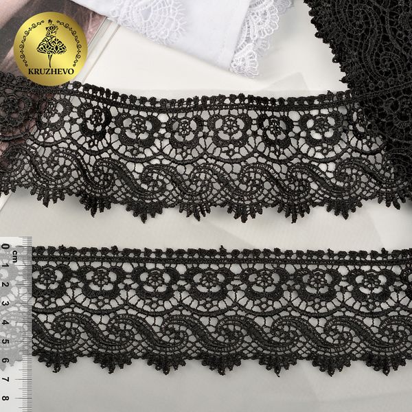 Кружево гипюр (плетёное) 65 мм, цв.05 черный, уп. 9 м, Kruzhevo