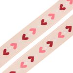 Лента репсовая (в рубчик) Орнамент Сердца, 15 мм, 3м, бежевый