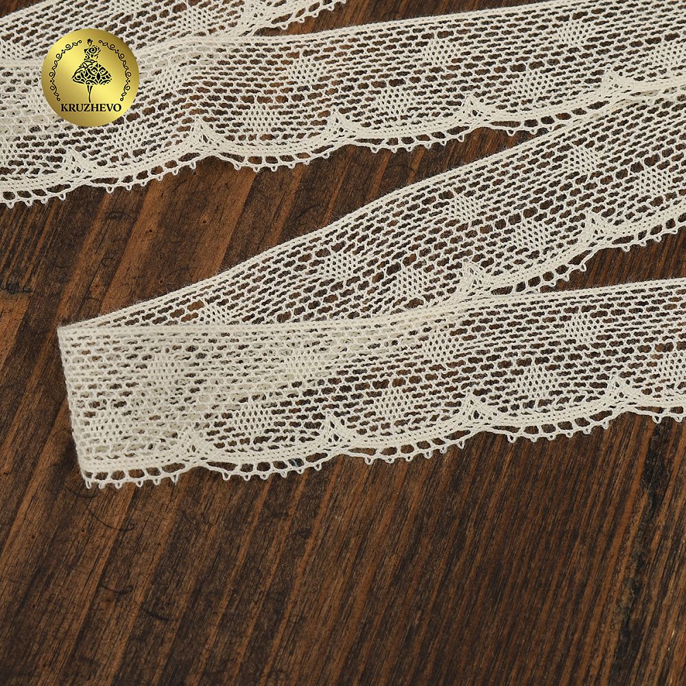 Кружево вязаное (тесьма) 25 мм / 10 метров, D1001, тонкая нить, цв.02 молочный, Kruzhevo