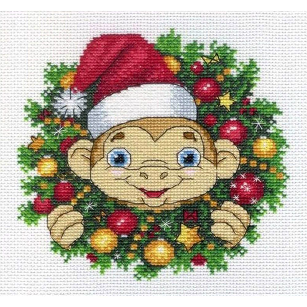 Набор для вышивания нитками МП Студия, Набор для вышивания мулине 16х16см Обезьянка. Новый Год