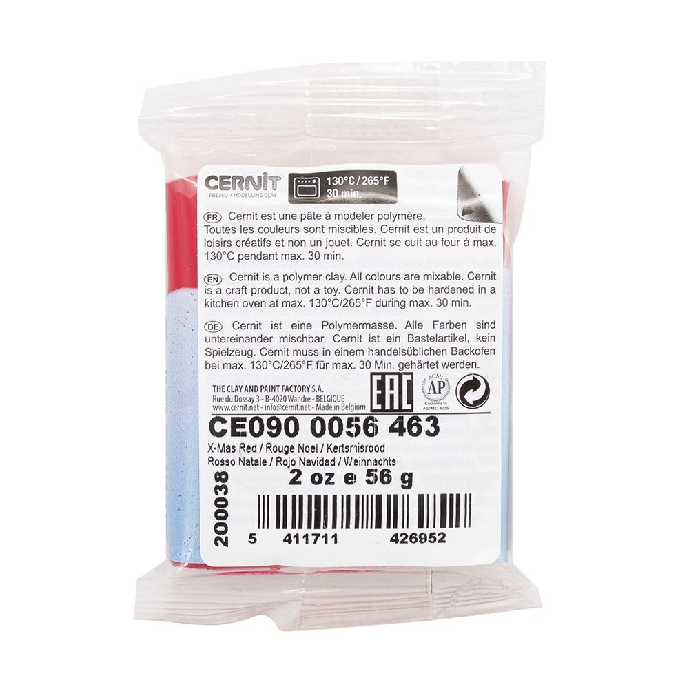 Полимерная глина Cernit №1 запекаемая, классическая 56-62 гр, 463 рождественский красный
