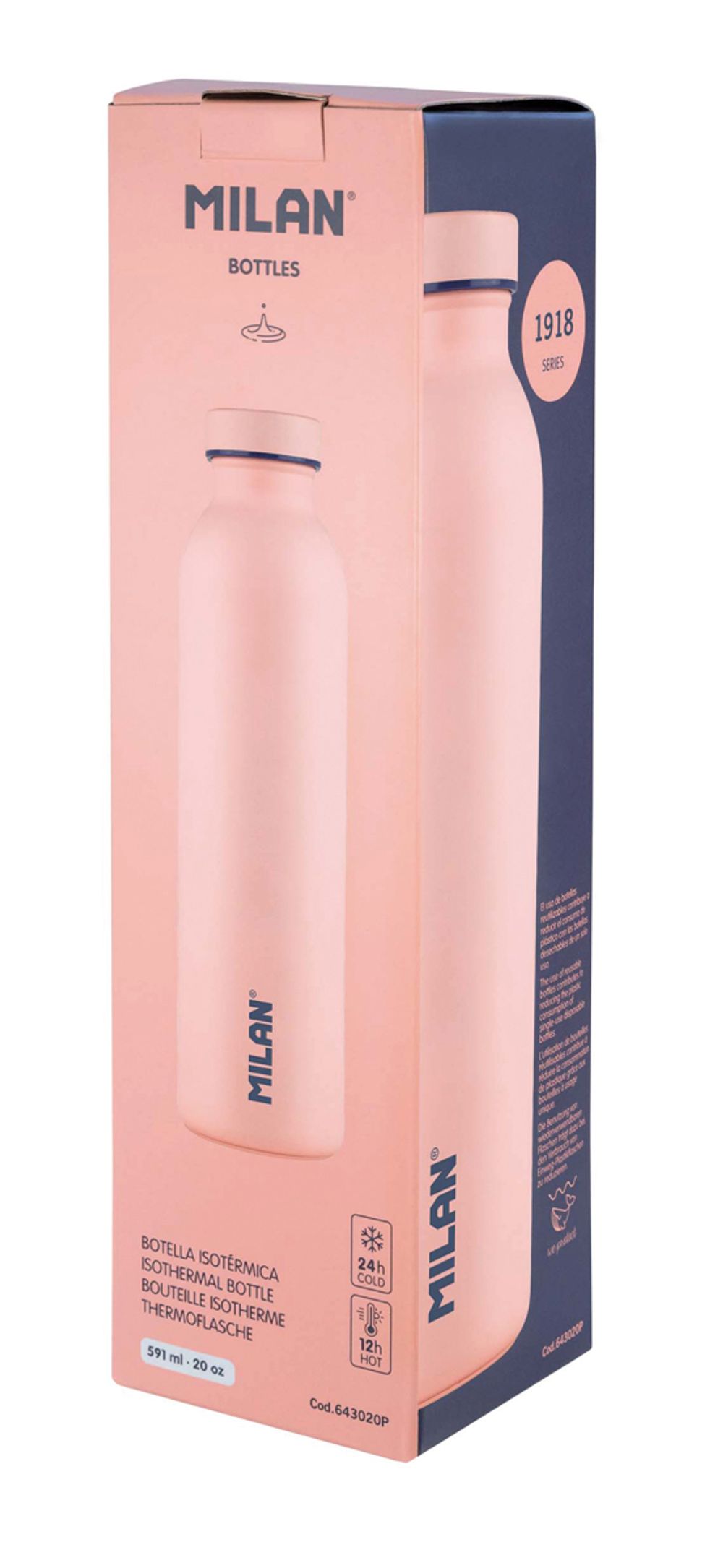 Бутылка металлическая для напитков 591 мл, розовый, Milan 643020P