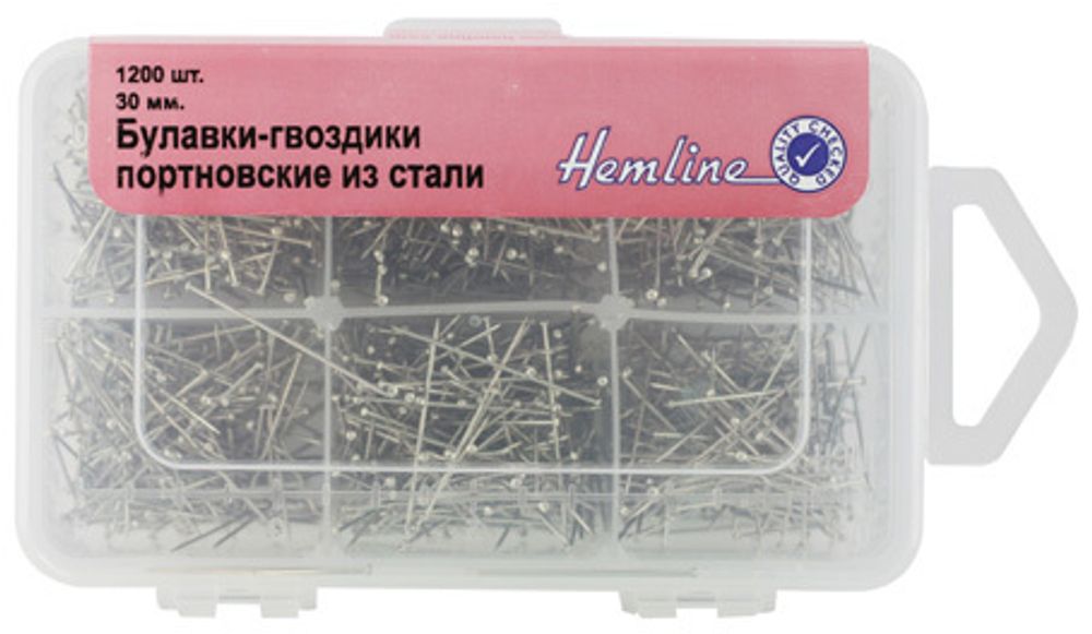 Булавки-гвоздики портновские в пластиковом органайзере, 3х1200 шт, Hemline /TOS/