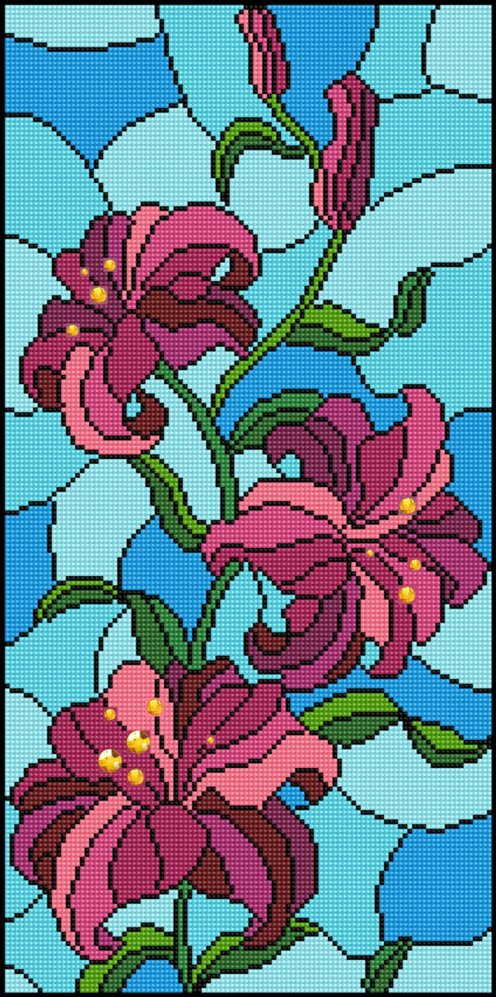 Алмазная (кристальная) мозаика Фрея ALV-117, Лилия. Витраж, 60х30 см