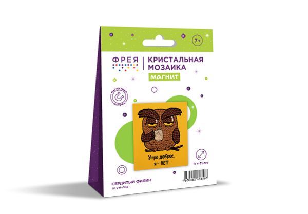 Кристальная (алмазная) мозаика Фрея ALVM-103, магнит, Сердитый филин, 9х11 см