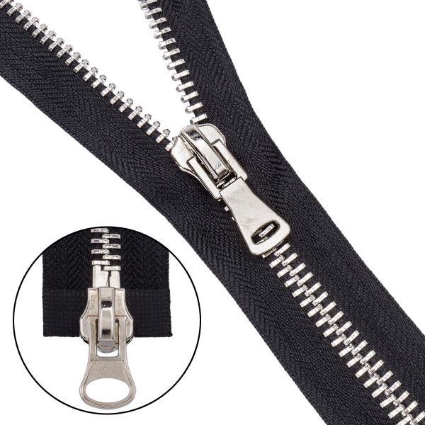 Молния металл Т8 (8 мм) 2 зам., разъем., 70 см, никель, 580 черный, 5 шт