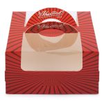 Коробка для мини-торта 14х14х8 см, №2 Красные полоски, S-Chief CBC-007