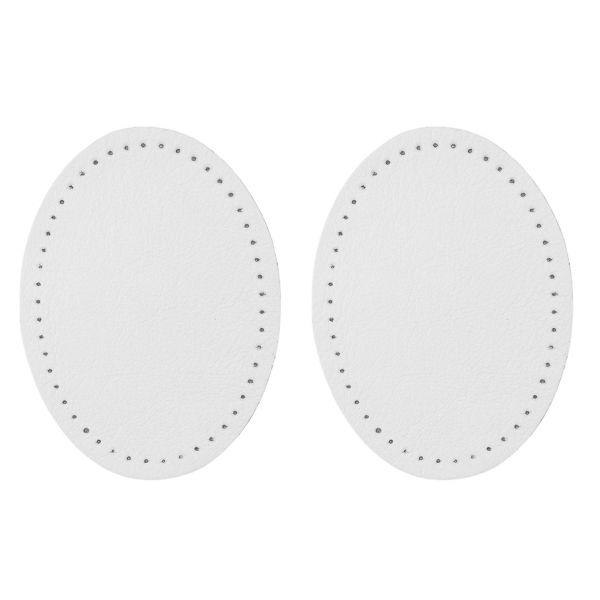 Заплатки пришивные из кожи, овал 6х8.2 см, с перфорацией, 2 шт, 100% кожа, 08 белый, 9114