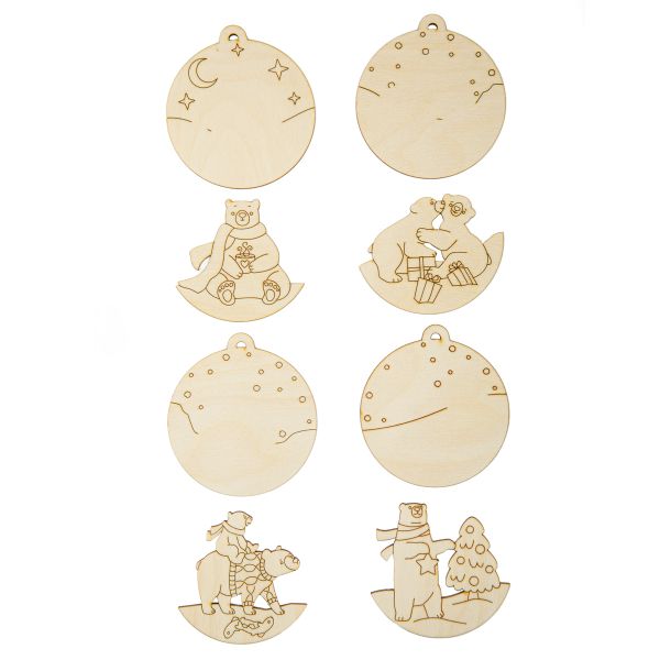 Заготовка из фанеры набор подвесок Елочные игрушки 9х8х0.3 см, Mr.Carving ВД-1256