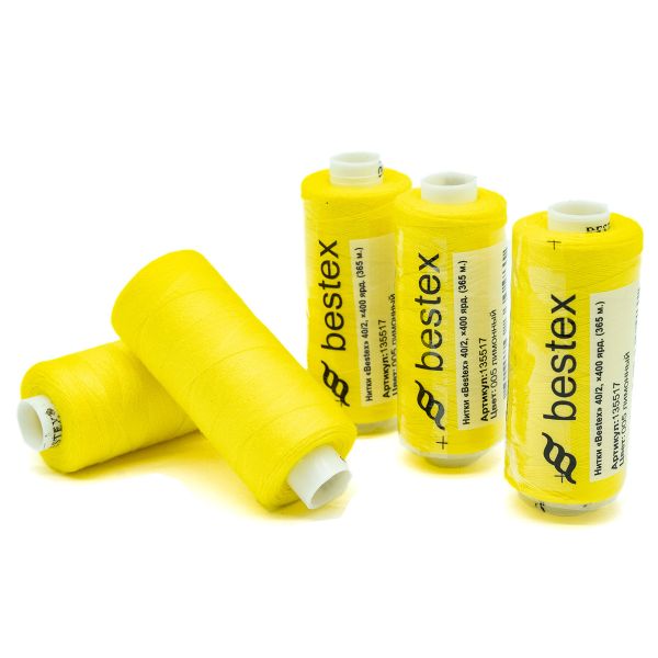 Нитки швейные бытовые Bestex 40/2, 365 м (400 ярд) / 10 кат., 005 лимонный