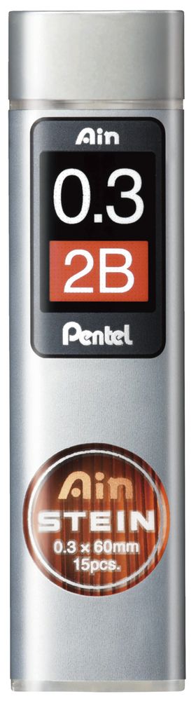 Грифели для карандашей автоматических Pentel Ain Stein 0.3 мм, 15 грифелей в тубе, C273-2BO 2B