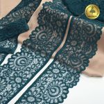 Кружево эластичное (стрейч) 90 мм, цв.222 изумрудно-синий, 25м, Kruzhevo