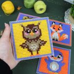 Набор для вышивания нитками МП Студия, на пластиковой канве Милые животные 10,6х10,6см - 4 шт