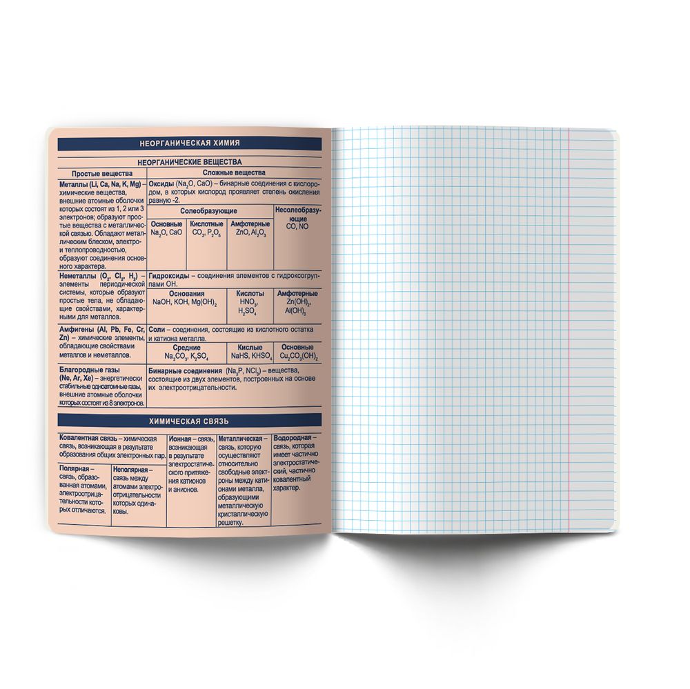 Тетрадь со справочным материалом Лёгким почерком, софт-тач ламинация, A5 48 л. на скобе 65 г/м², белизна 100% 10 шт, клетка, 01842 Лёгким почерком Химия, Светоч Т284