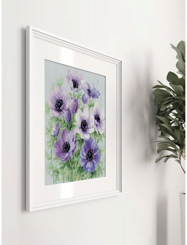 Набор для вышивания нитками Риолис, Лиловые Анемоны 30х30 см