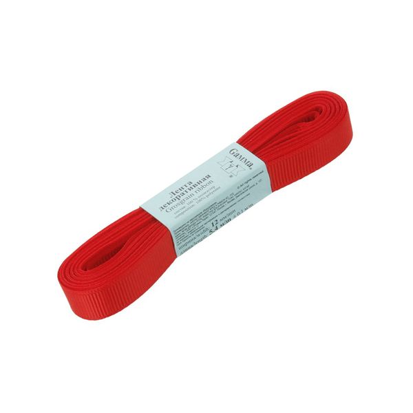 Лента репсовая нарезка 12.0 мм / 10 шт по 5.4 метра, 051 красный, Gamma GR-12