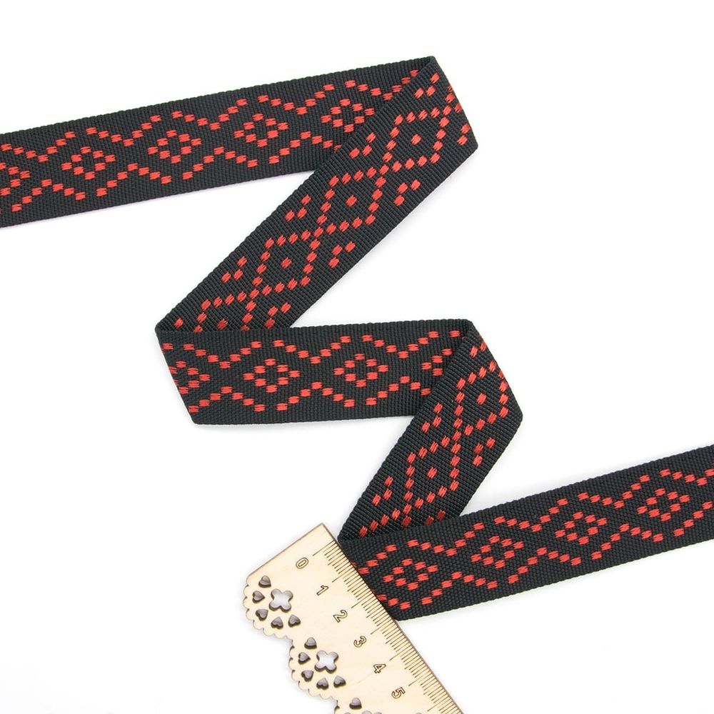 Стропа (ременная лента) 30 мм / 25 метров, [24.6 г/пог.м], 100% п/э, 35 черный с красным