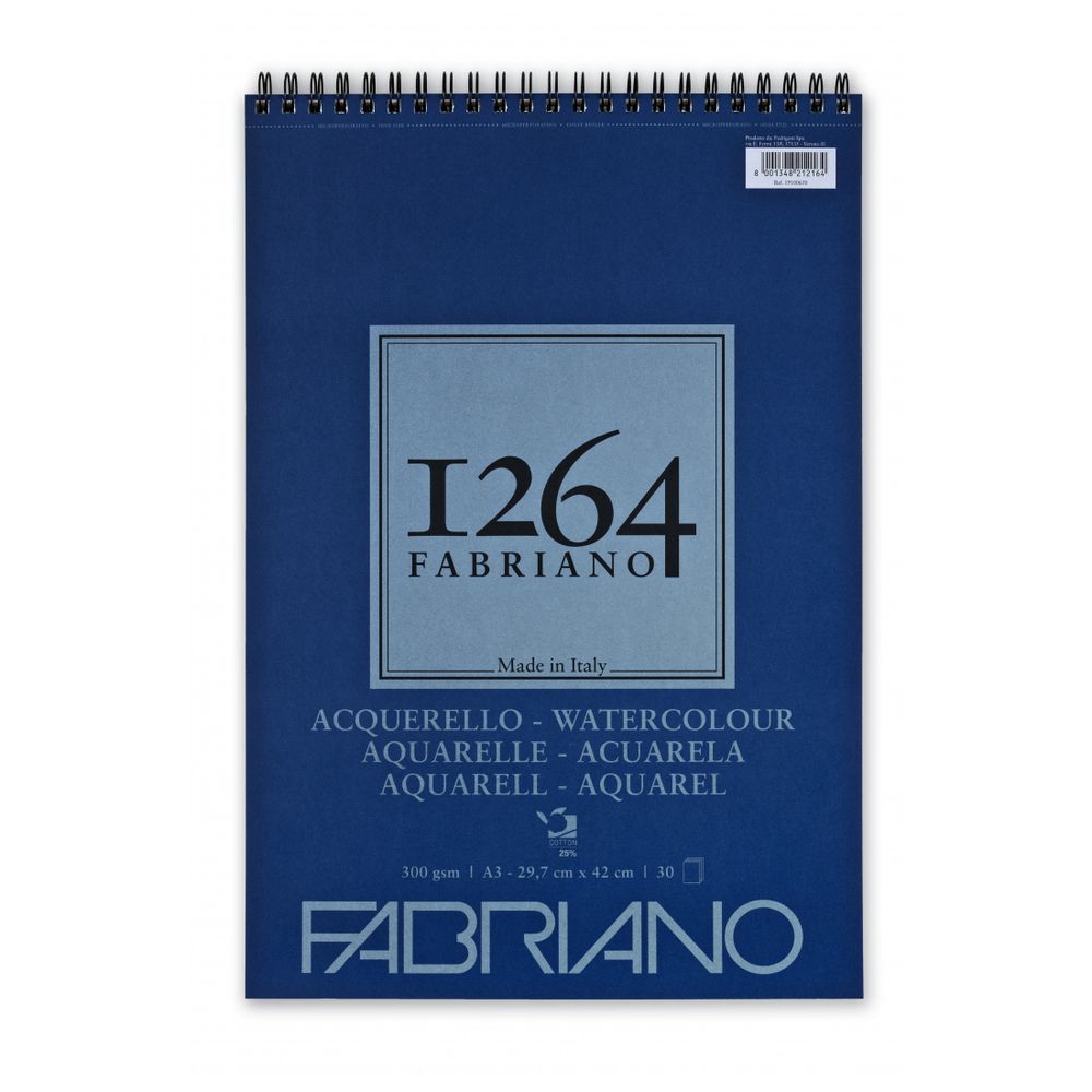 Альбом для акварели с бумагой холодного прессования 300 г/м², 29.7х42 см, на спирали, Fabriano 19100650