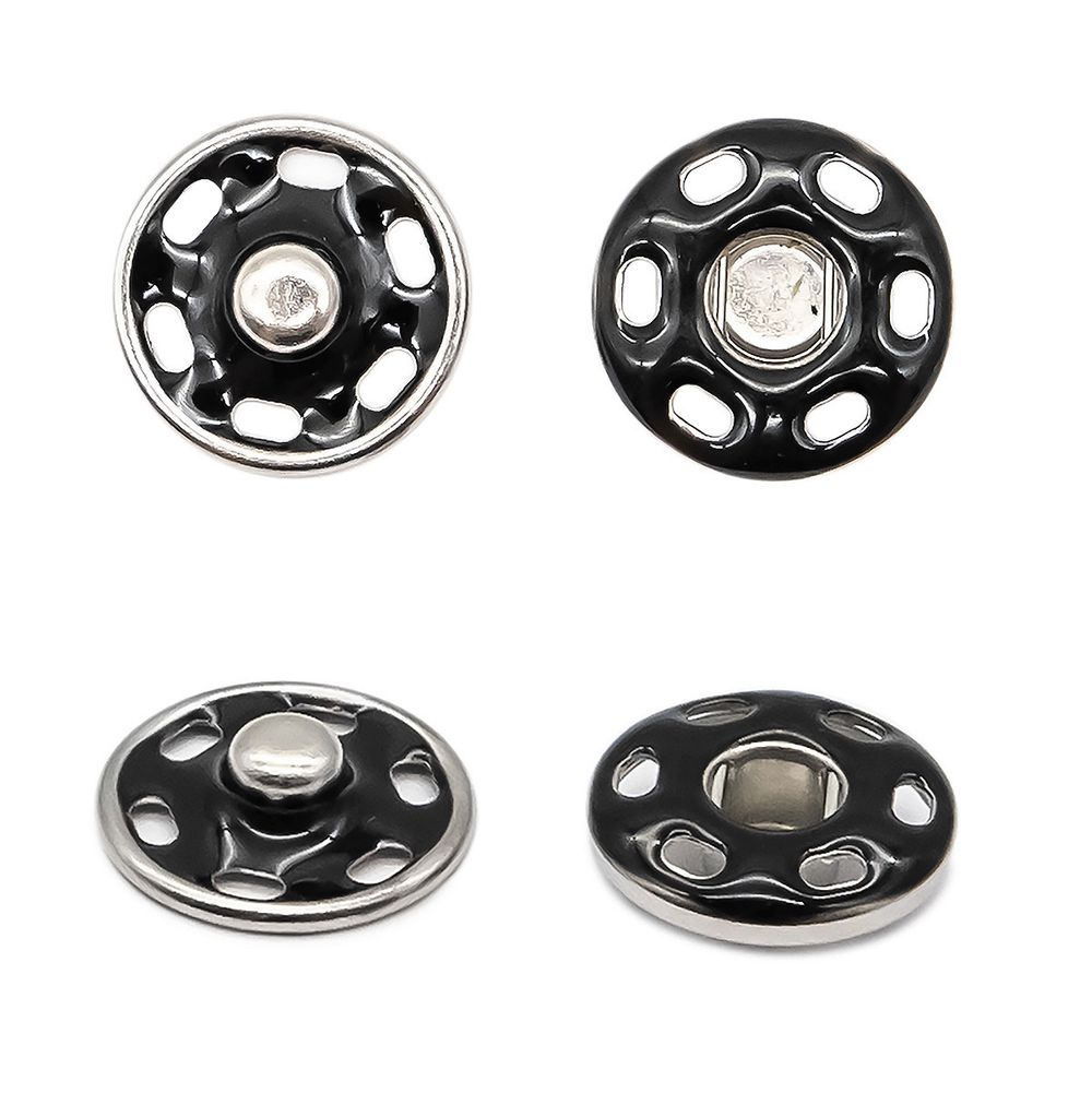 Кнопка пришивная металл ⌀12.5 мм, никель / черный, 10 шт, КПР6