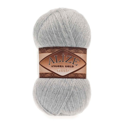Пряжа Alize (Ализе) Angora Gold Simli / уп.5 мот. по 100 г, 500м, 021 светло-серый A