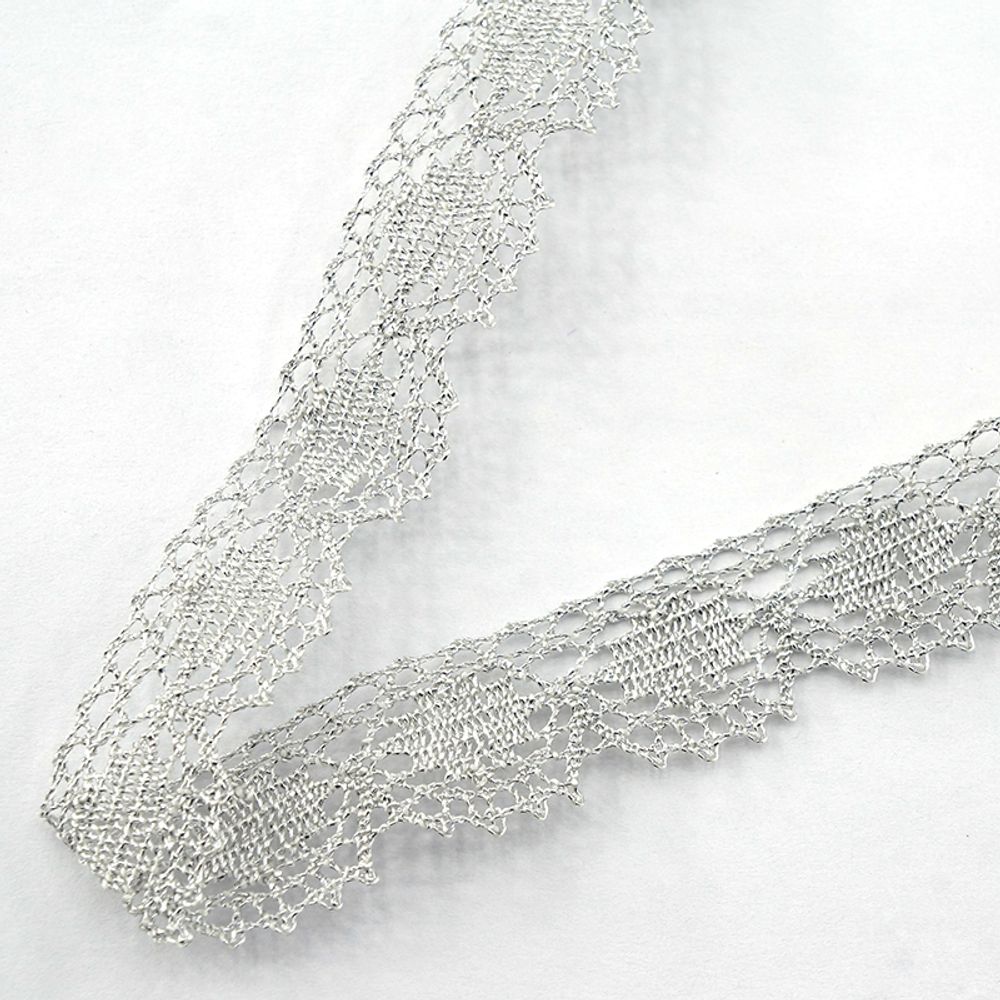Кружево вязаное (тесьма) 20 мм, серебряный, 30 метров, IEMESA