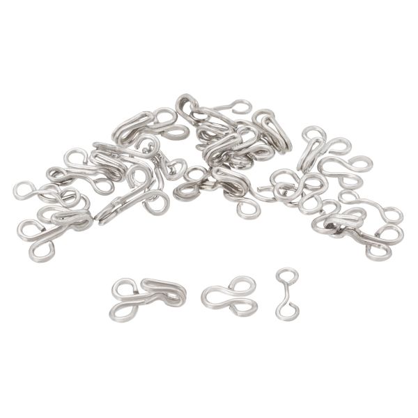 Крючки пришивные 7 мм, 14 шт, с 2 петлями, серебристые, Pony, 79501