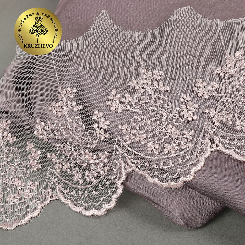 Кружево на сетке широкое 100 мм, TR.3657, цв.06 розовая пудра уп.9м, Kruzhevo