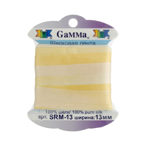 Лента (тесьма) шелковая 13.0 мм / 9.1±0.5 метров, M007 бл.желтый/желтый, Gamma SRM-13