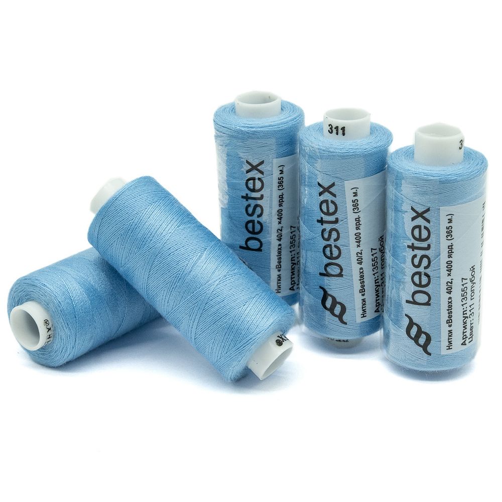 Нитки швейные бытовые Bestex 40/2, 365 м (400 ярд) / 10 кат., 311 голубой