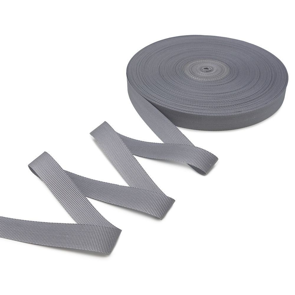 Стропа (ременная лента) 25 мм / 50 метров, толщ. 0.5 мм, [15.5 г/пог.м], 100% п/э, 012 серый