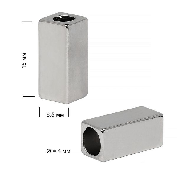 Наконечник для шнура металл 15х6,5 мм, отв.4 мм, цв. никель, OR.0305-5376, уп. 100 шт