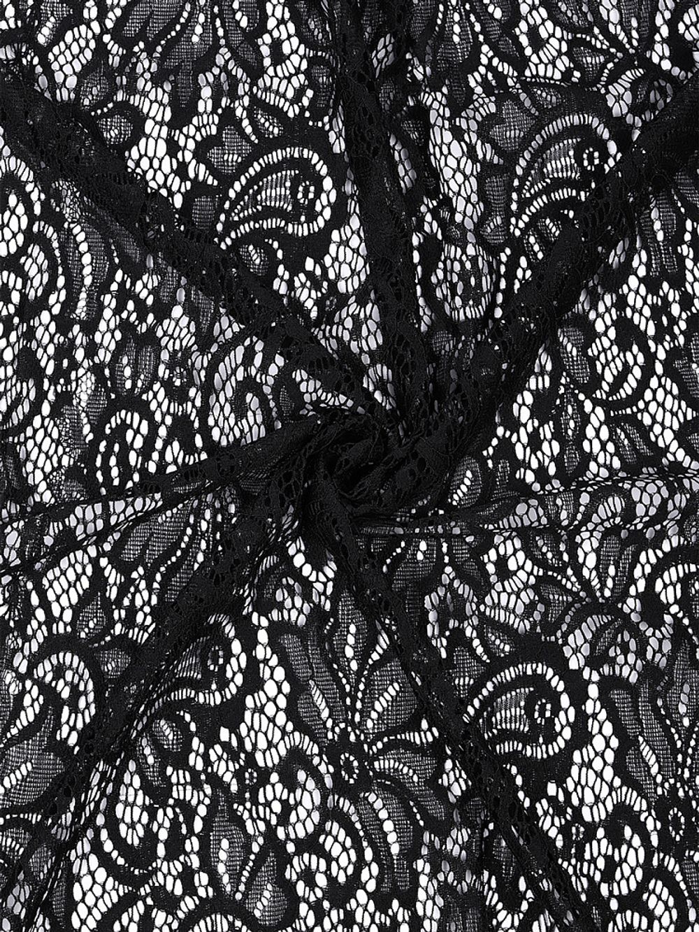 Ткань кружевная гипюр стрейч 100 г/м², ш.150см, арт.G2627 цв.черный, уп.1м