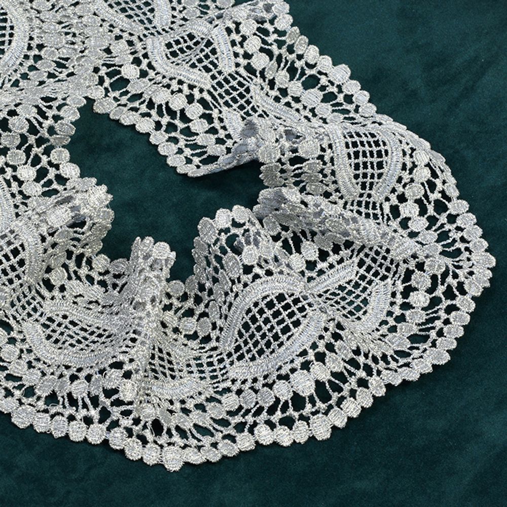 Кружево гипюр (плетёное) 80 мм / 9.14 м, TY LC-GL06 цв.серебро