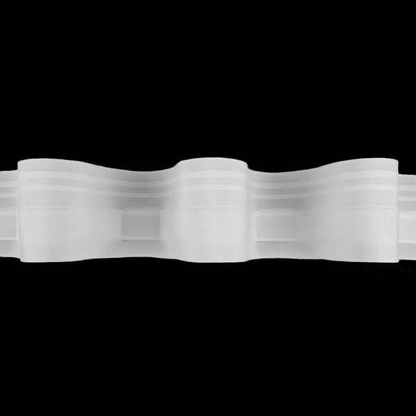 Лента (тесьма) шторная: сборка волна (1:1.7) 80 мм / 100 метров, (2 ряда петель, 2 шнура), белый, 1685c
